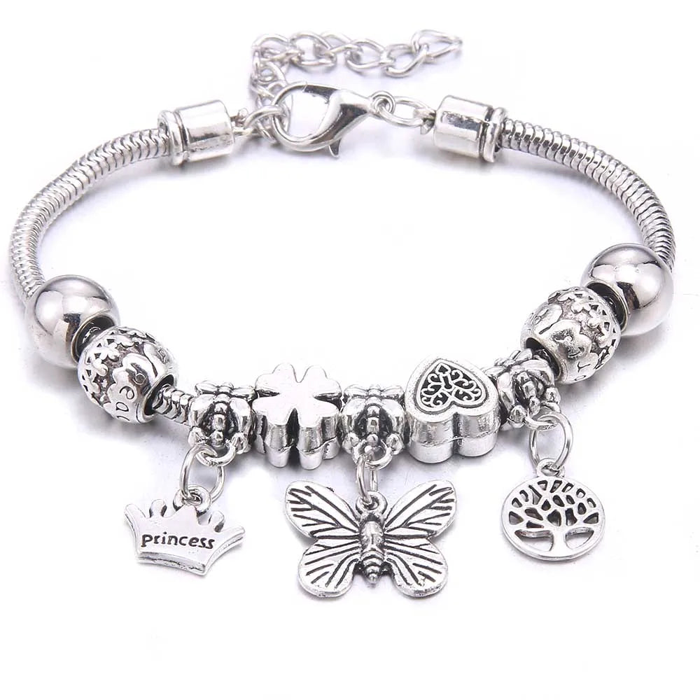 Charm Bracelet & Bangles Jewelry white butterfly Crown Beads Bracelets Brands