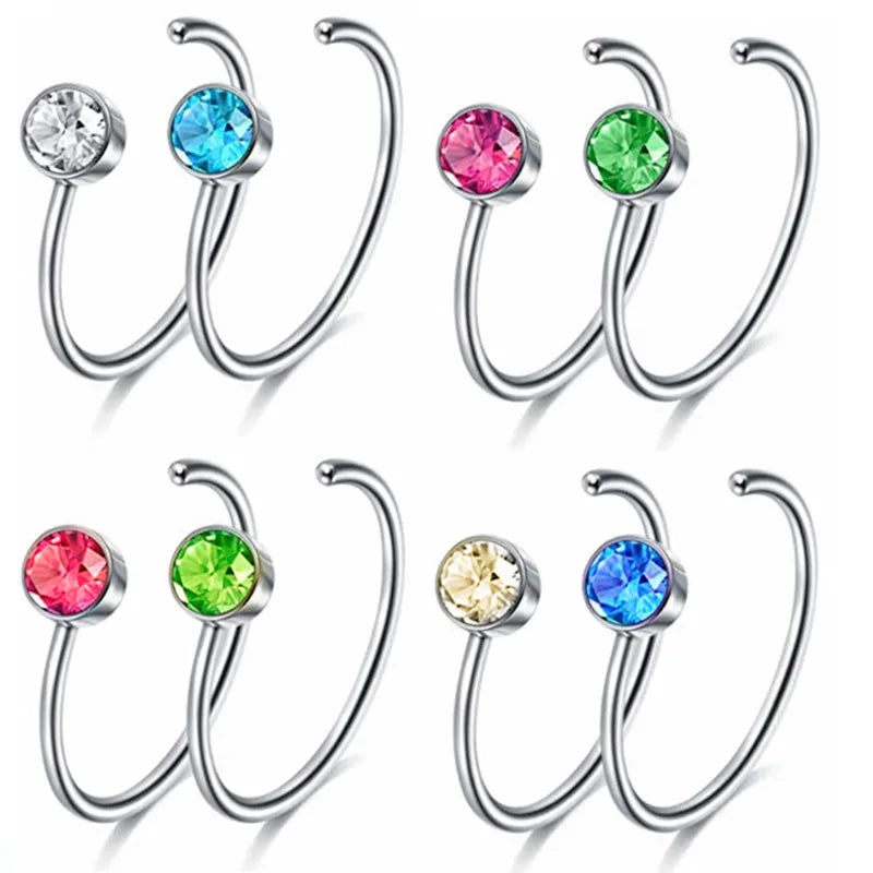 5/10/20PCS Stainless Steel L Shape Nose Stud Set 20G Crystal Nose Ring Hoop Set