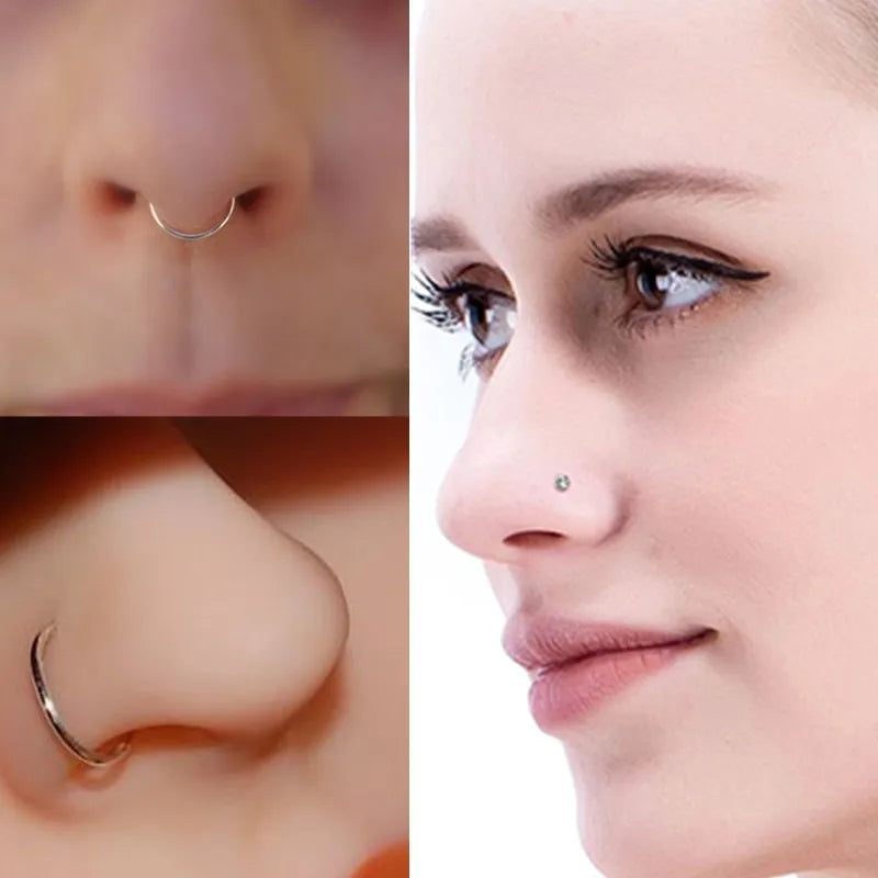 5/10/20PCS Stainless Steel L Shape Nose Stud Set 20G Crystal Nose Ring Hoop Set