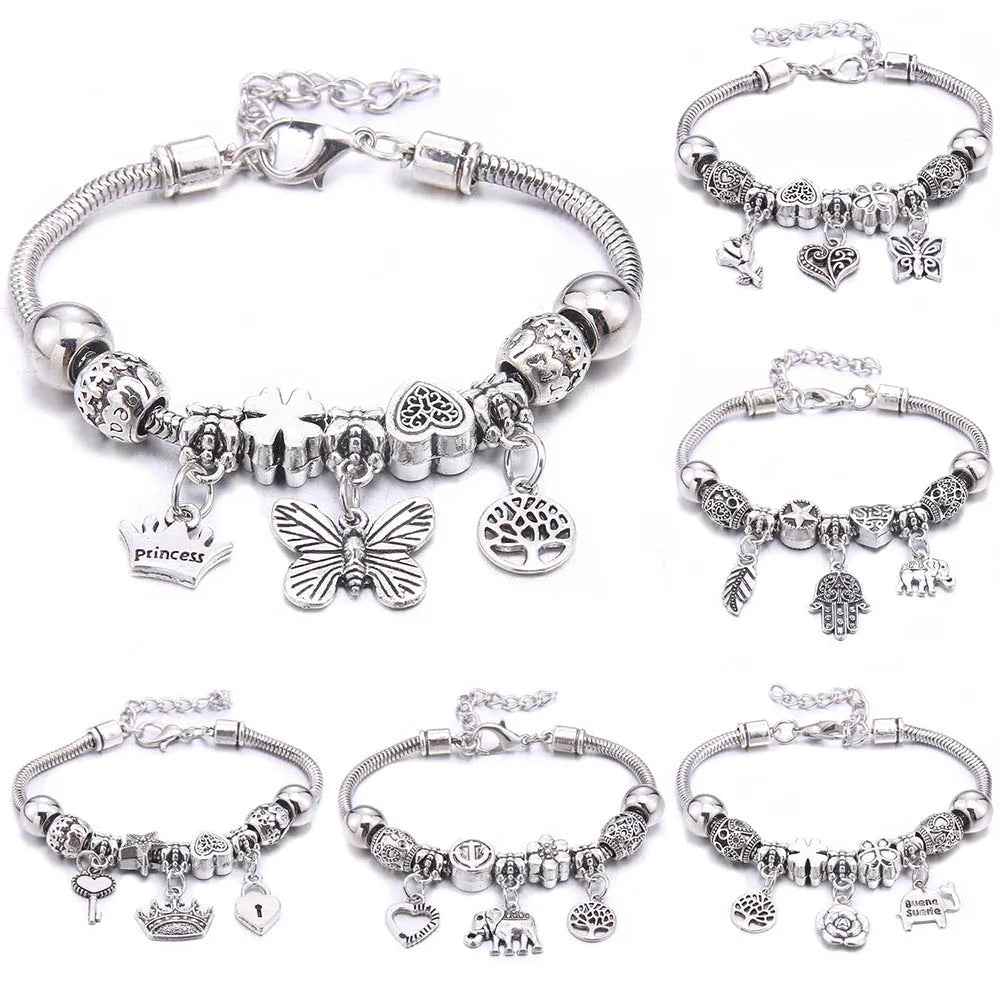 Charm Bracelet & Bangles Jewelry white butterfly Crown Beads Bracelets Brands