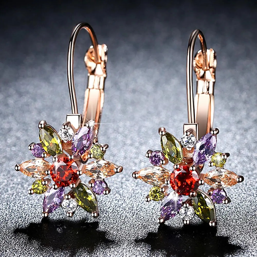 Crystal Flower Stud Earrings For Women