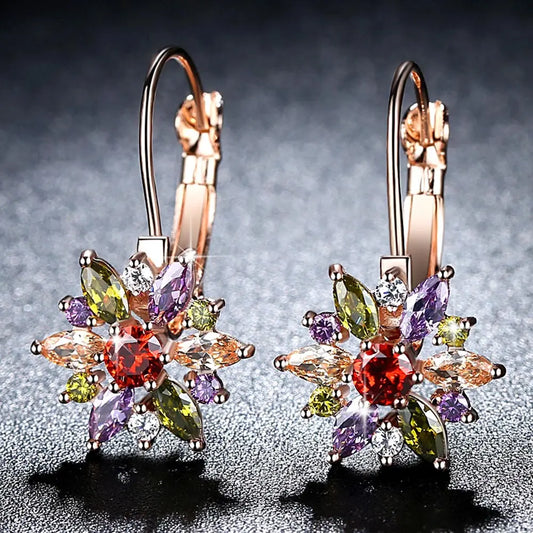 Crystal Flower Stud Earrings For Women