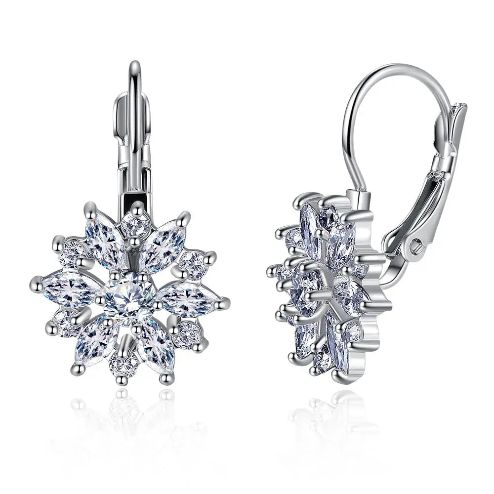 Crystal Flower Stud Earrings For Women