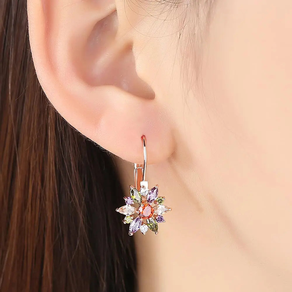 Crystal Flower Stud Earrings For Women