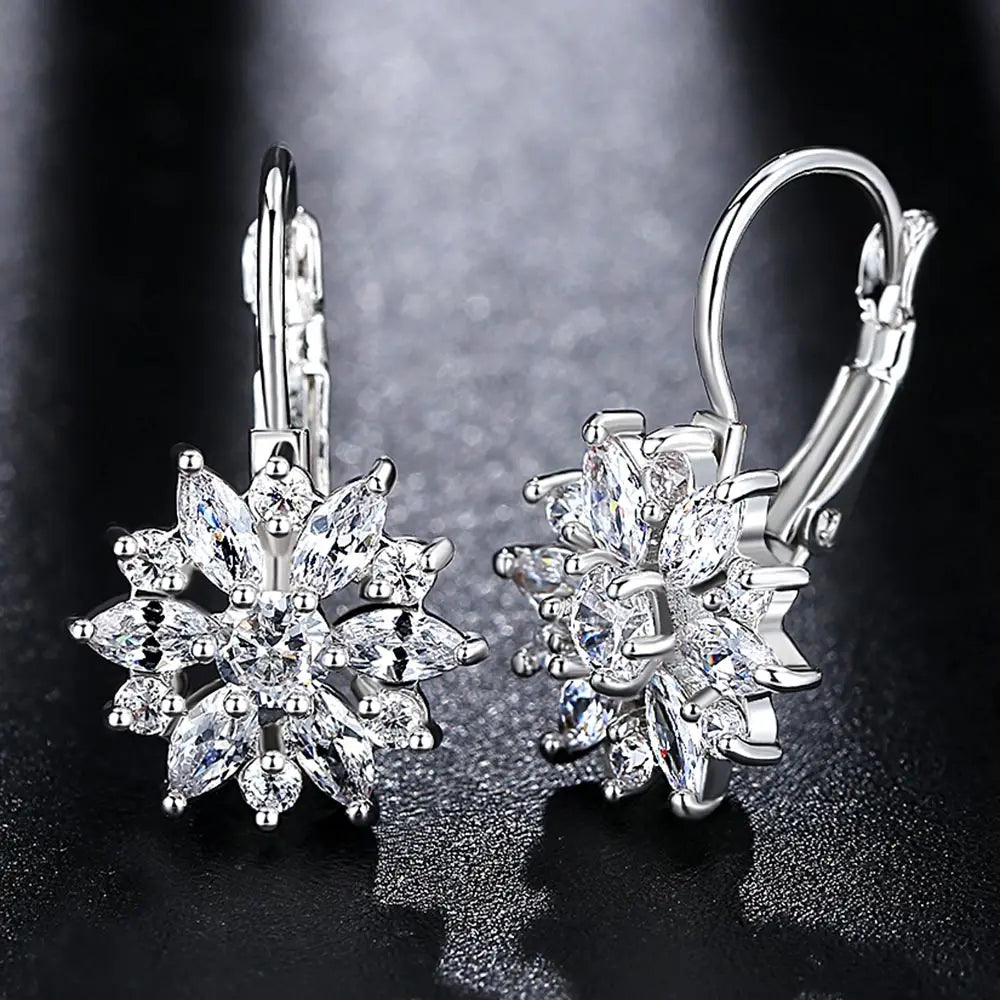 Crystal Flower Stud Earrings For Women