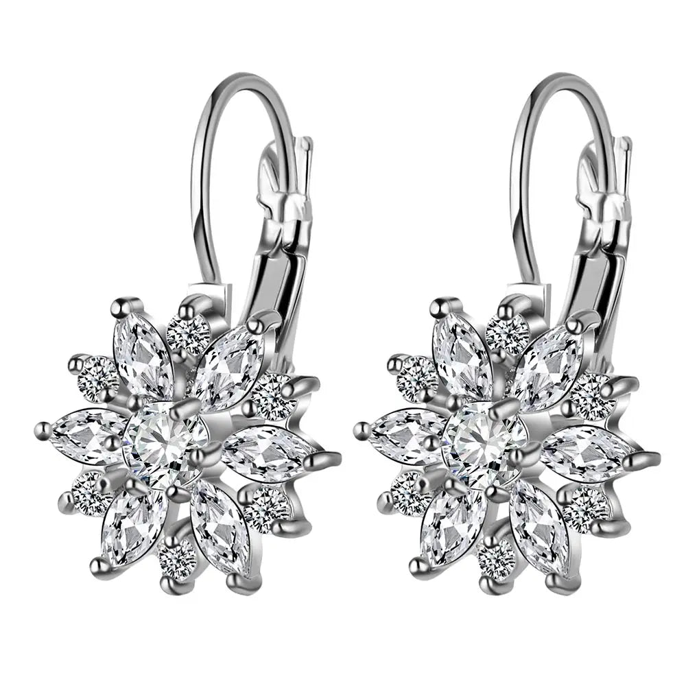 Crystal Flower Stud Earrings For Women