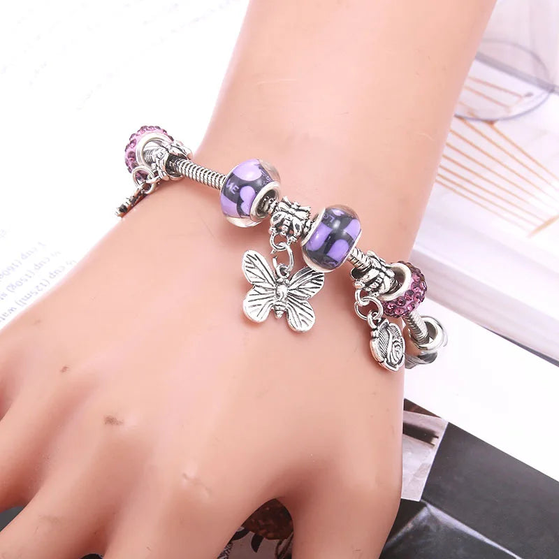 Charm Bracelet & Bangles Jewelry white butterfly Crown Beads Bracelets Brands