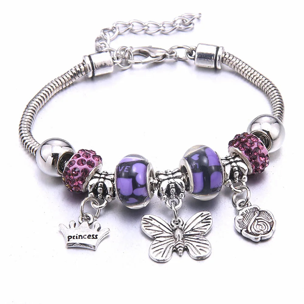 Charm Bracelet & Bangles Jewelry white butterfly Crown Beads Bracelets Brands