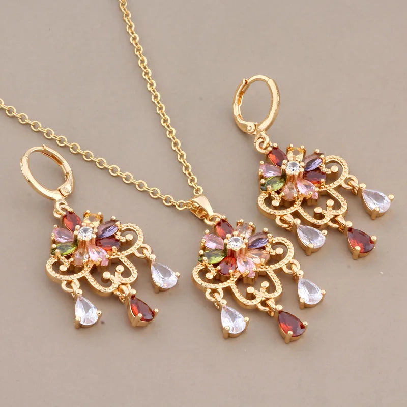 Quality Jewelry Sets Gold Colorful Natural Big Earrings Luxury Elegant Women's Set