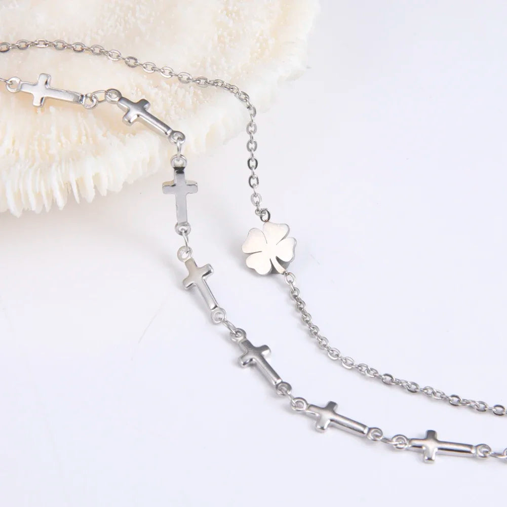 leaf Clover Stainless Steel Anklet