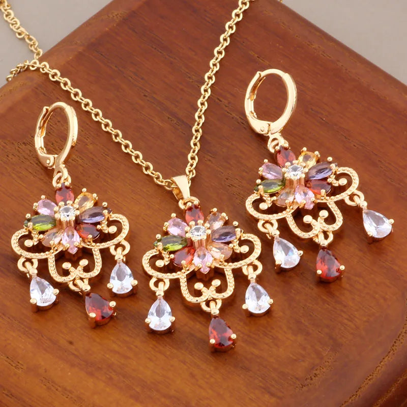 Quality Jewelry Sets Gold Colorful Natural Big Earrings Luxury Elegant Women's Set