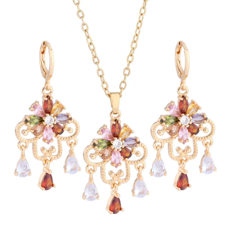 Quality Jewelry Sets Gold Colorful Natural Big Earrings Luxury Elegant Women's Set