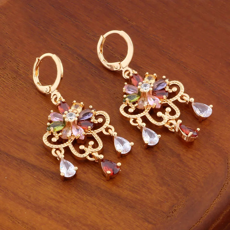 Quality Jewelry Sets Gold Colorful Natural Big Earrings Luxury Elegant Women's Set