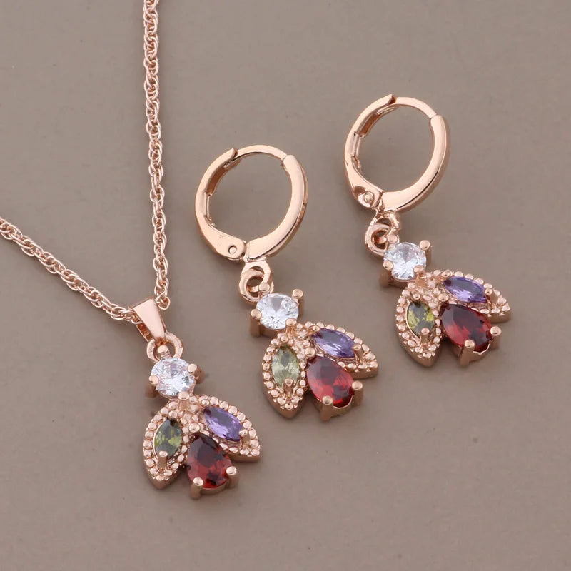 High Quality Rose Gold Color Jewelry Sets for Women Elegant