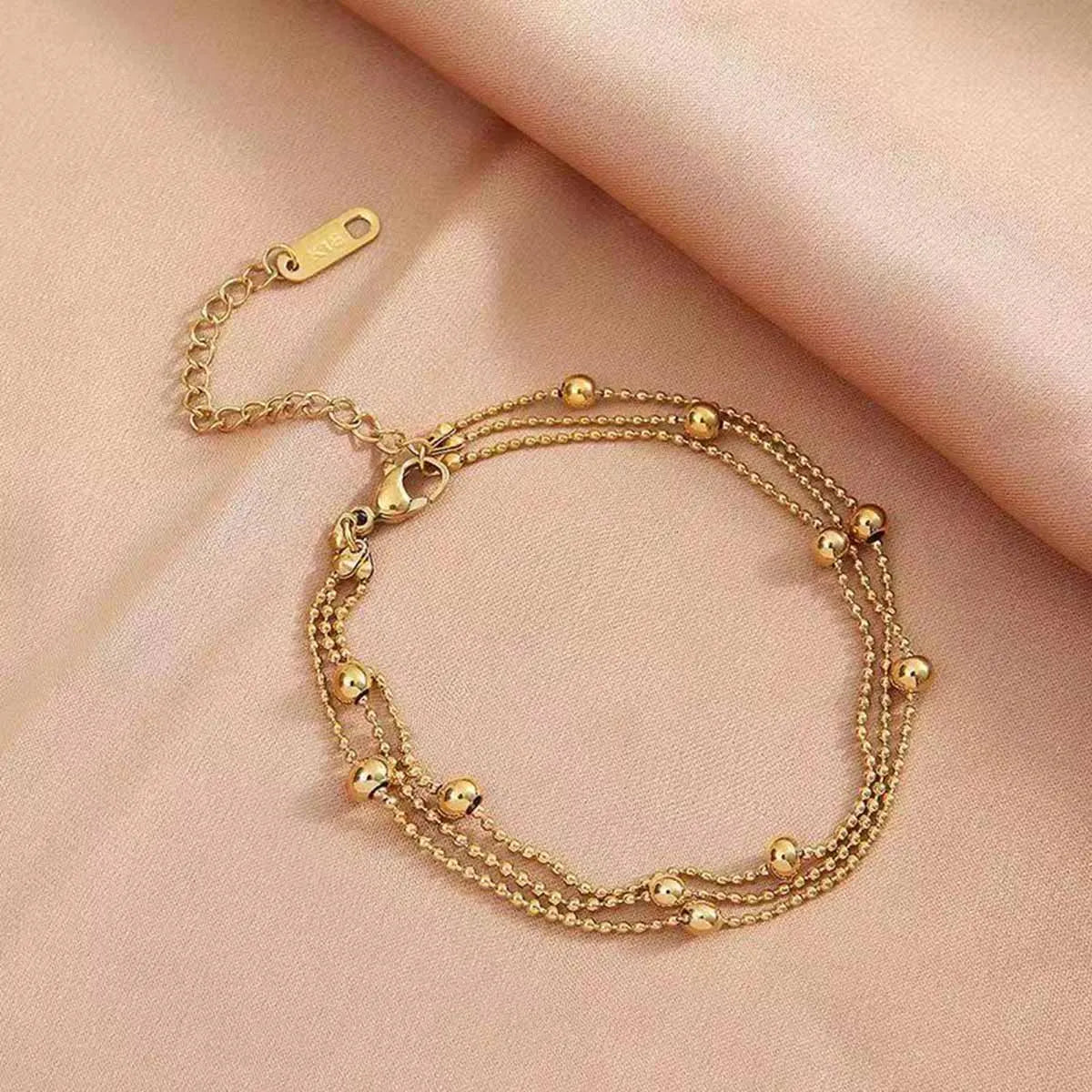 1 simple and shiny metal style multi-layer chain women's anklet stainless steel plated 18K gold anklet