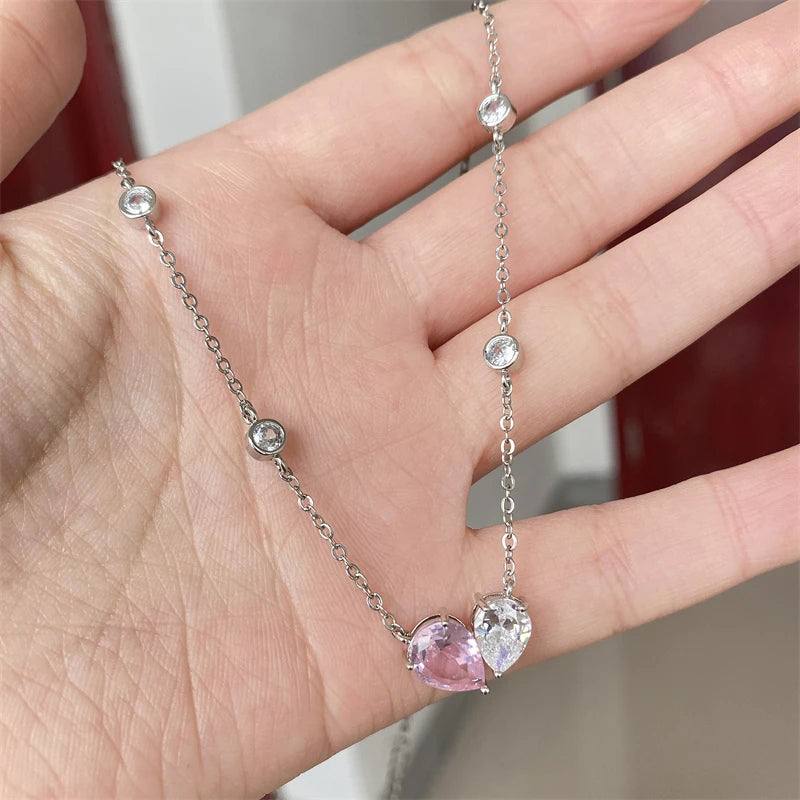 Romantic Pink Heart Jewelry Sets for Women Water Drop